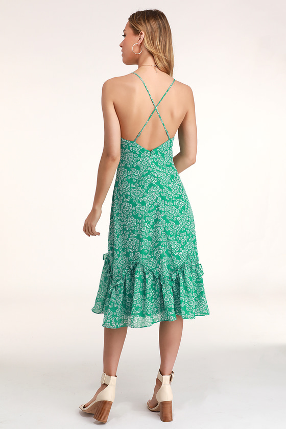 Cute Floral Print Dress - Green Midi Dress - Ruffled Midi Dress - Lulus