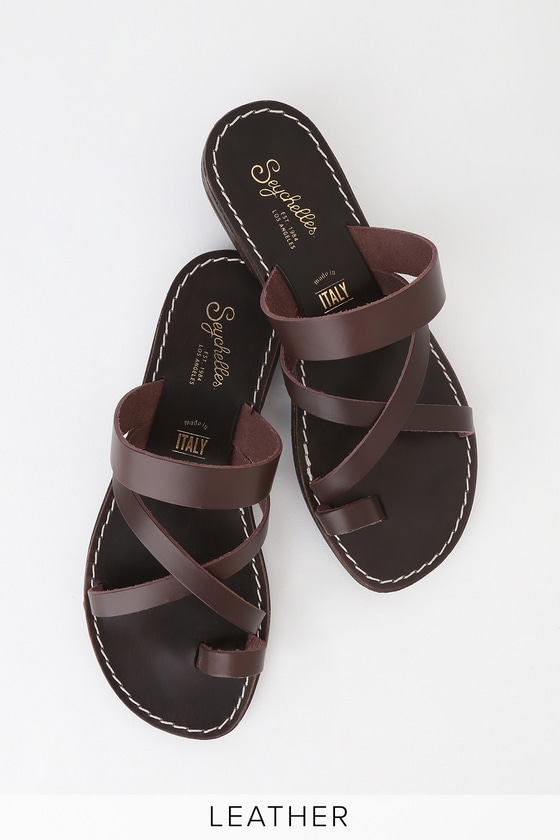 So Precious Brown Leather Flat Sandals