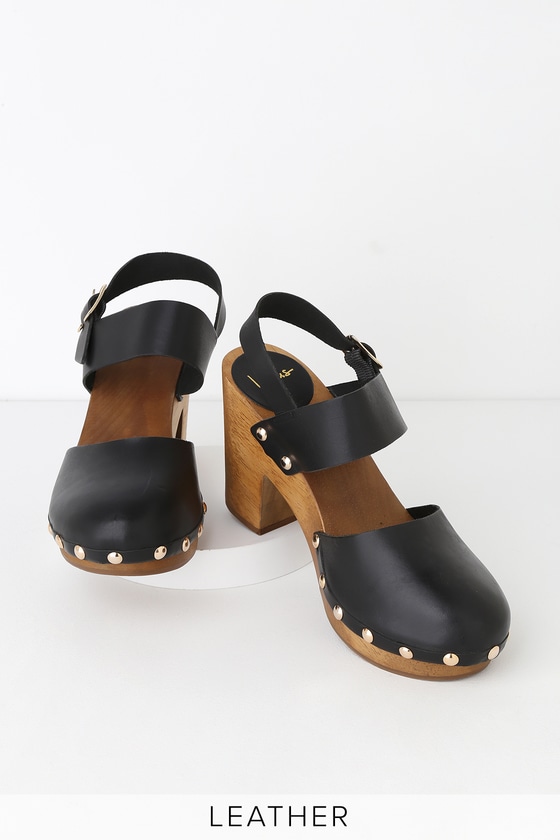 leather clog heels