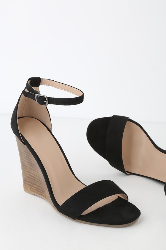 Cute Black Sandals - Wedges - Ankle Strap Wedges - Sandals - Lulus