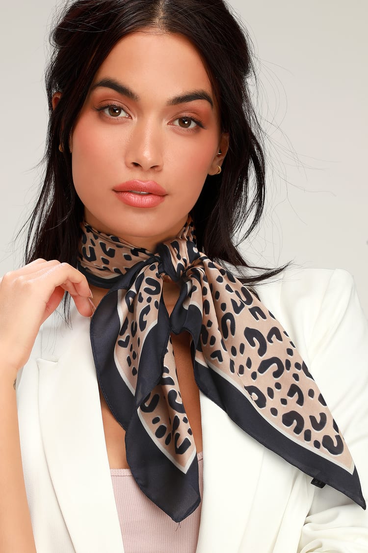 Cool Navy Blue Leopard Print Scarf - Satin Scarf - Square Scarf - Lulus