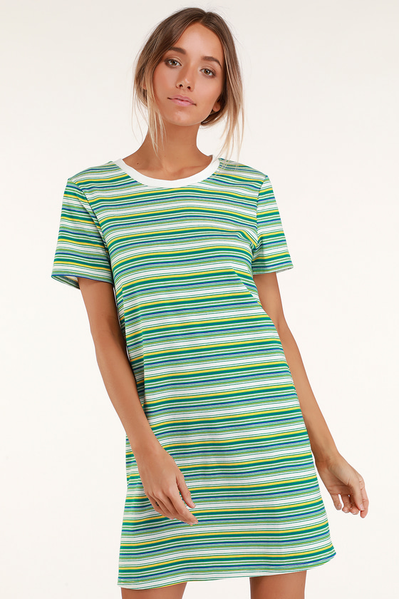 Cute Green Striped Dress - T-Shirt Dress - Short Sleeve Dress - Lulus