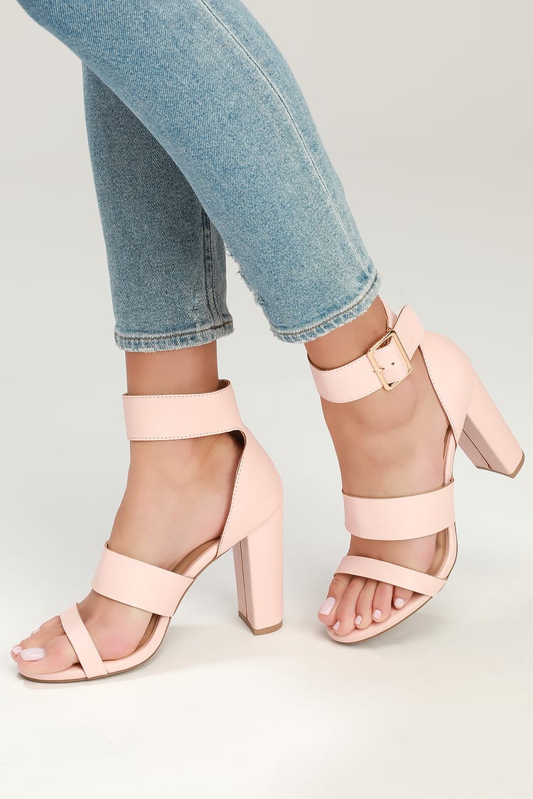 Cute Blush Pink Heeled Sandals - Ankle-Strap Heels - Pink Heels - Lulus