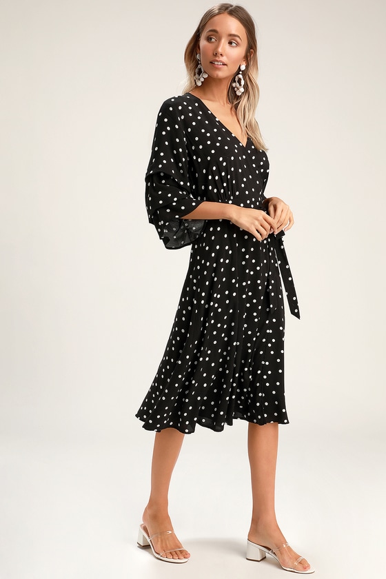 black and white polka dot long sleeve dress