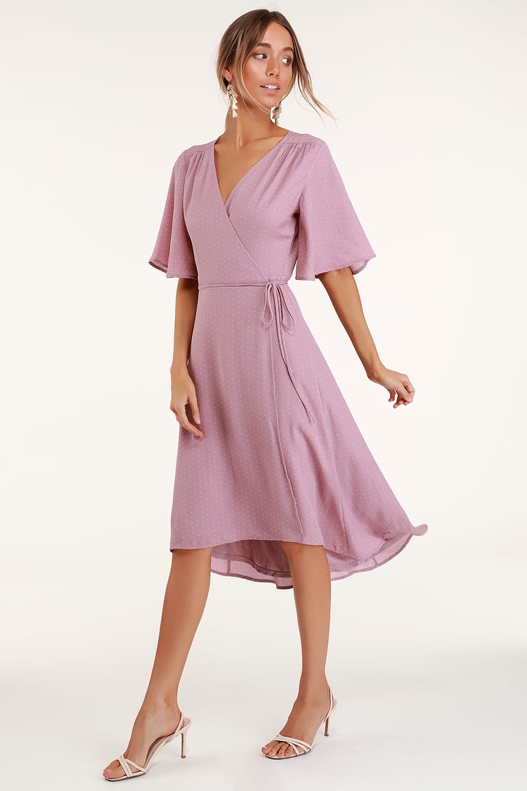 Cute Mauve Dress - Mauve Print Dress - Midi Wrap Dress - Dress - Lulus