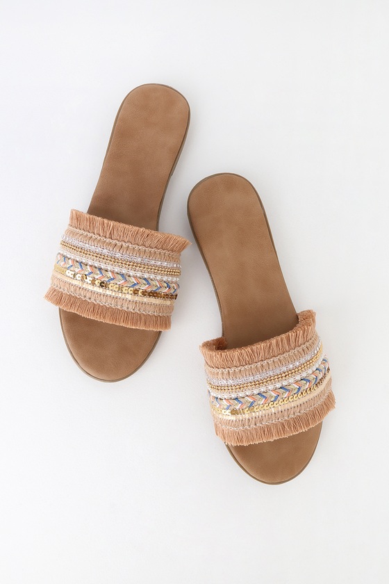 Cute Beaded Sandals - Slide Sandals - Beaded Sandals - Sandals - Lulus