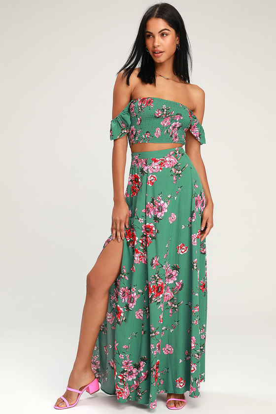 Green Floral 2 Piece Dress Two Piece Maxi Dress Co Ord Dress Lulus