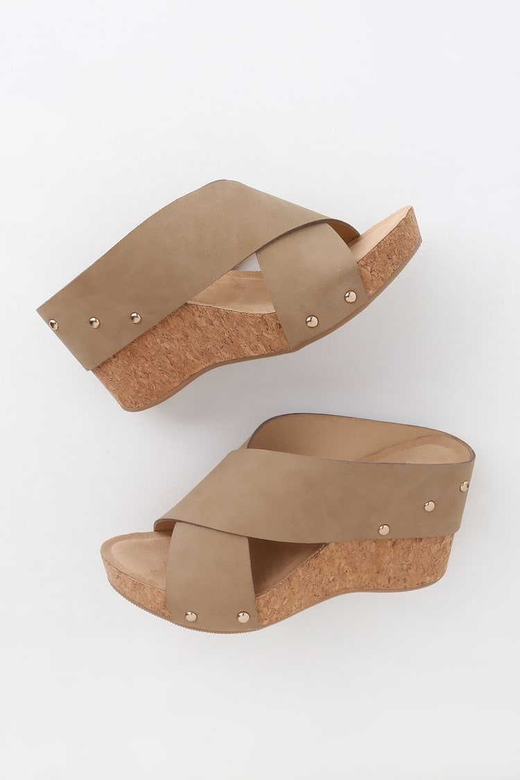 CL by Laundry Abloom - Nude Nubuck Cork Wedge Sandals - Wedges - Lulus
