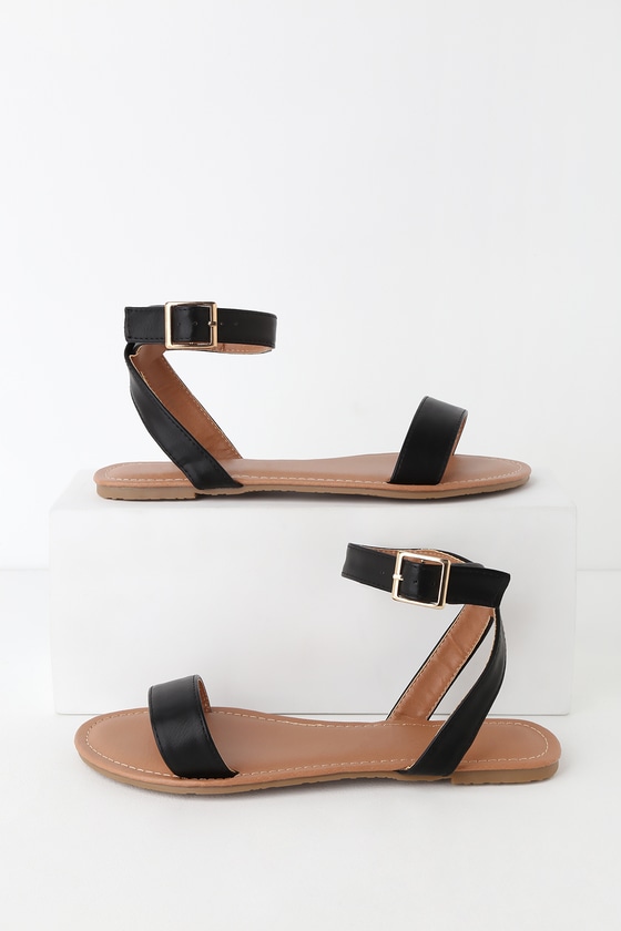 Cute Black Sandals - Ankle Strap Sandals - Flat Sandals - Lulus