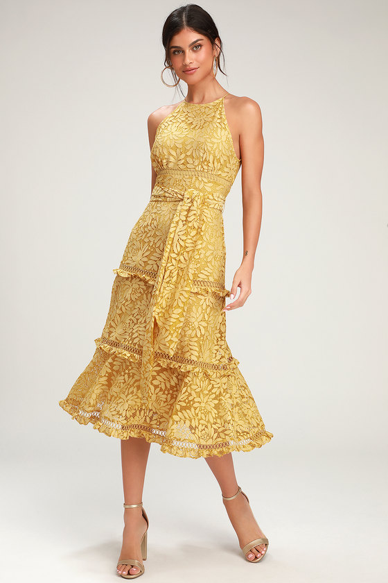 Keepsake Imagine Dress - Golden Yellow Lace Dress - Lace Dress - Lulus