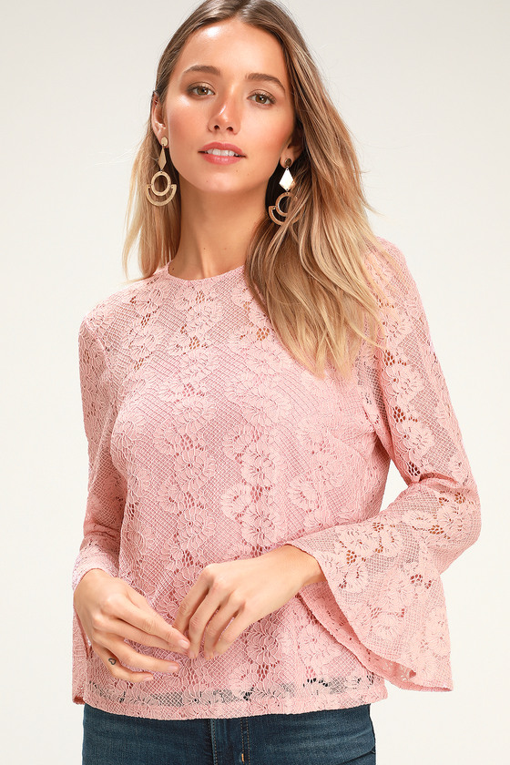 Lovely Blush Pink Lace Top - Three-Quarter Sleeve Top - Pink Top - Lulus