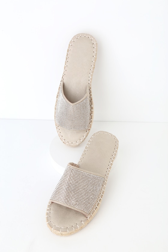 Fun Espadrille Slide Sandals - Rhinestone Sandals - Slide Sandals - Lulus