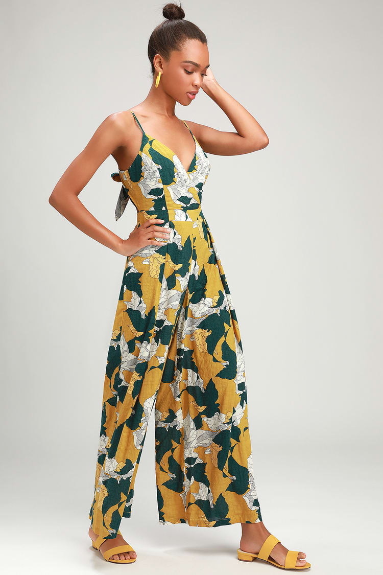 Chic Yellow Jumpsuit - Tropical Print Jumpsuit - Floral Jumpsuit - Lulus