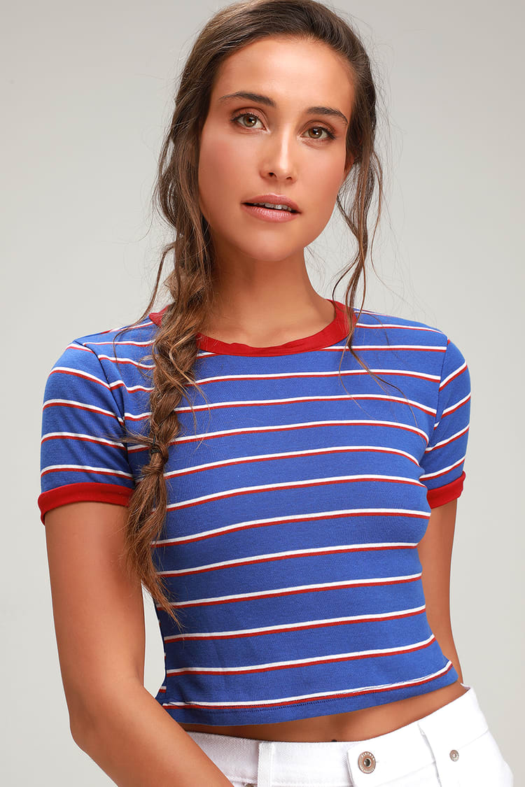 Cute Striped Crop Top - Cropped Tee - Blue Striped Top - Lulus