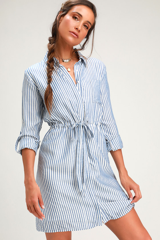 Cute Striped Shirt Dress - Blue and White Dress - Striped Dress - Lulus