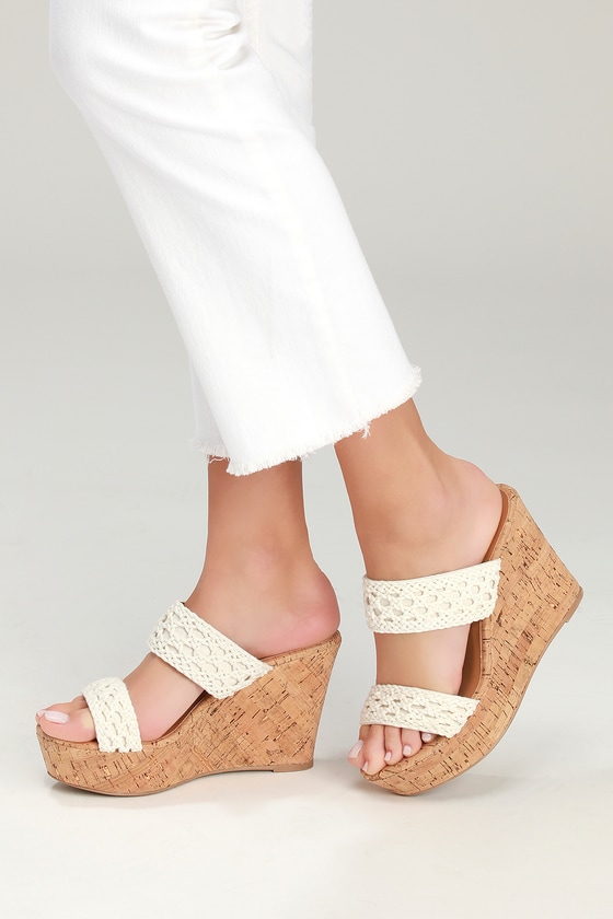 Cute Cork Sandals Wedge Sandals White Crochet Sandals Lulus