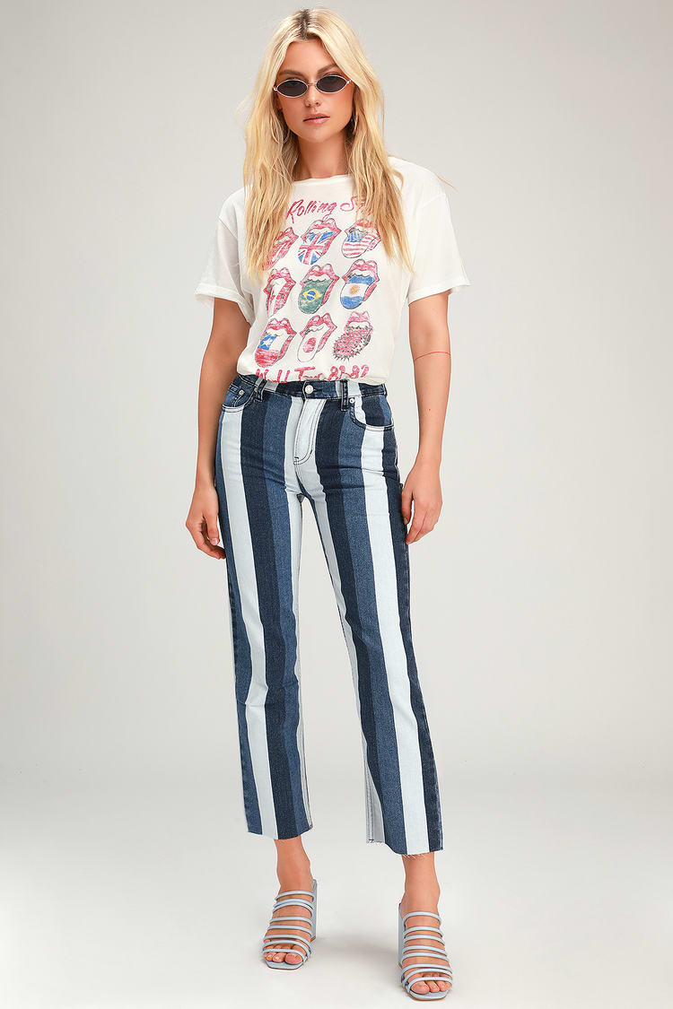Jordache Heather Medium Enzyme - Straight Leg Jeans - Stripe Jean - Lulus