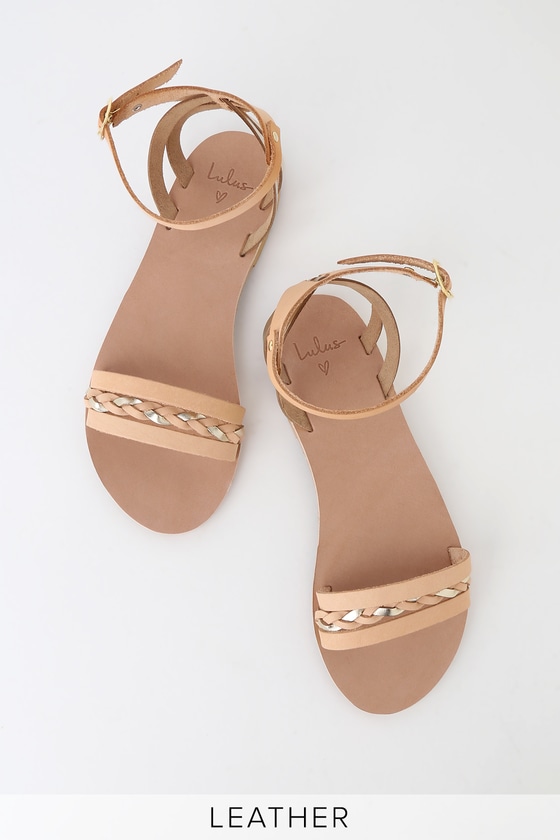 Cute Leather Sandals - Metallic Sandals - Natural Leather Sandals - Lulus
