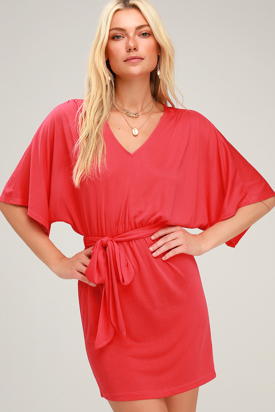 Cute Washed Red Dress - Casual Mini Dress - Kimono Sleeve Dress - Lulus