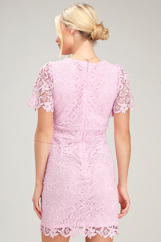 Cute Light Pink Lace Dress - Lace Mini Dress - Short Sleeve Dress - Lulus