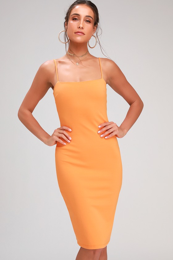 Sexy Orange Dress - Bodycon Dress - Bodycon Midi Dress - Lulus