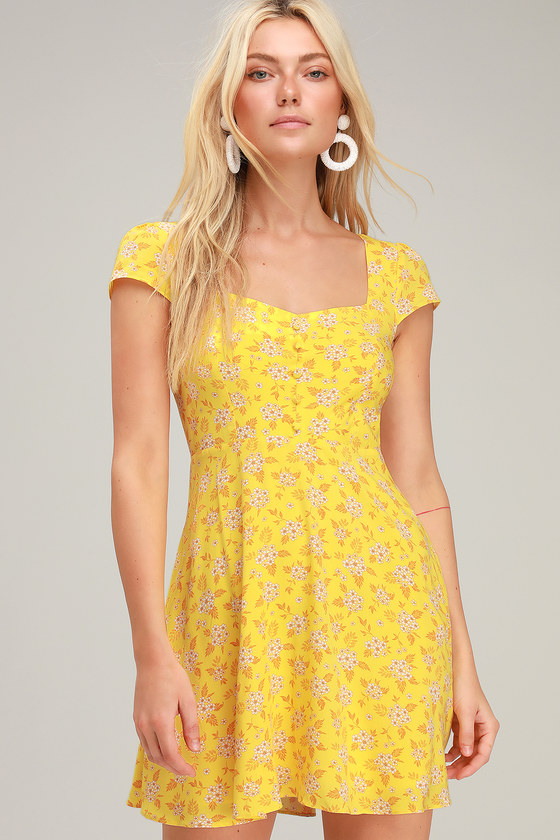 Cute Yellow Floral Dress - Floral Print Dress - Yellow Mini Dress - Lulus