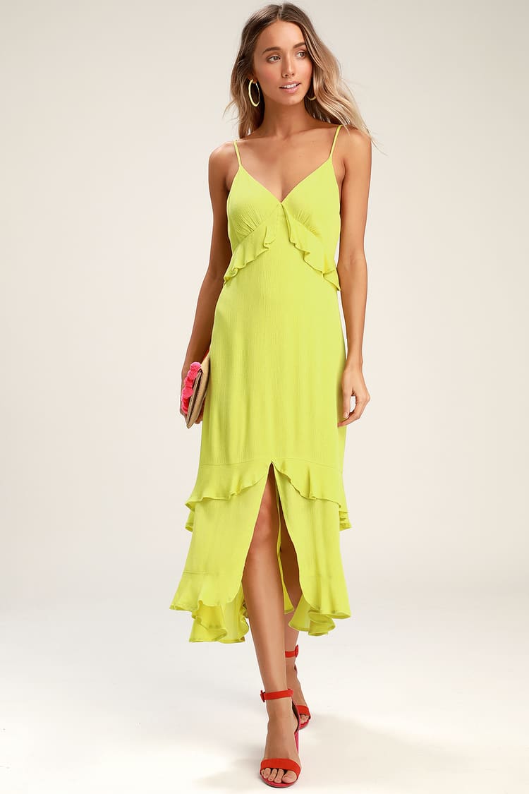 Lime Green Dress - Lime Green Midi Dress - Ruffled Dress - Lulus