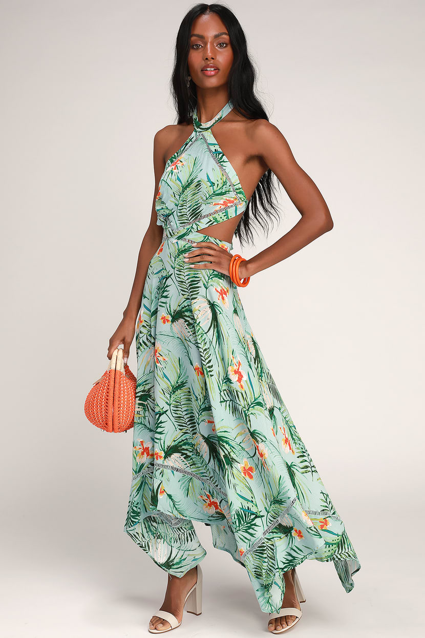 Cute Tropical Dress - Leaf Print Dress - Backless Halter Dress - Lulus