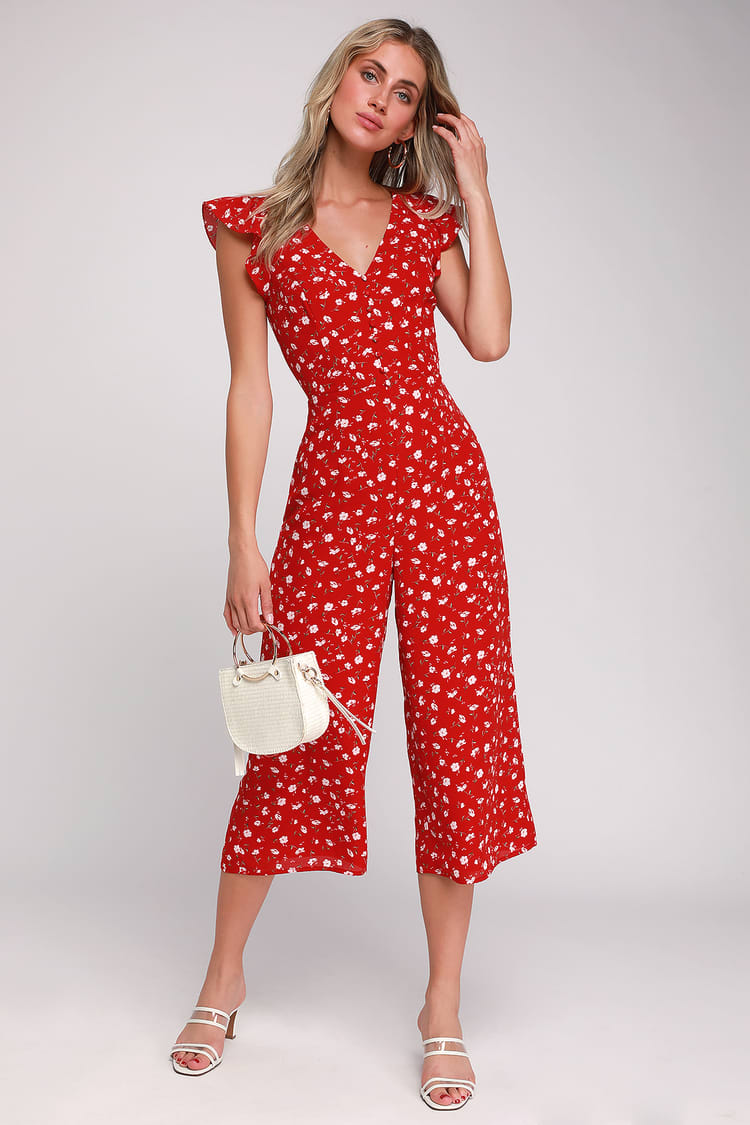 Cute Red Jumpsuit - Floral Jumpsuit - Floral Culotte Jumpsuit - Lulus