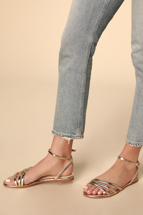 Metallic Strappy Flat Sandals Online Sale, UP TO 55% OFF
