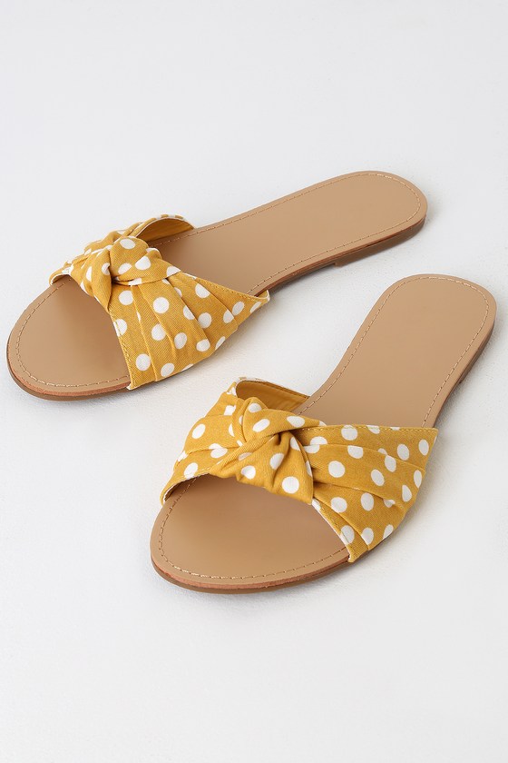 Cute Yellow Slides - Polka Dot Slide Sandals - Knotted Slides - Lulus