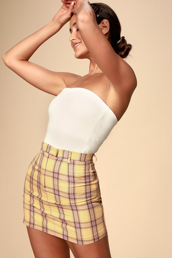 BB Dakota Best I Ever - Plaid Skirt - Yellow Plaid Mini Skirt - Lulus