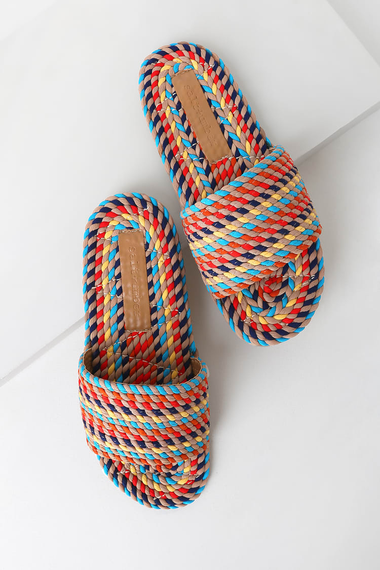 Salt + Umber Sunny - Rainbow Multi Sandals - Slide Sandals - Lulus