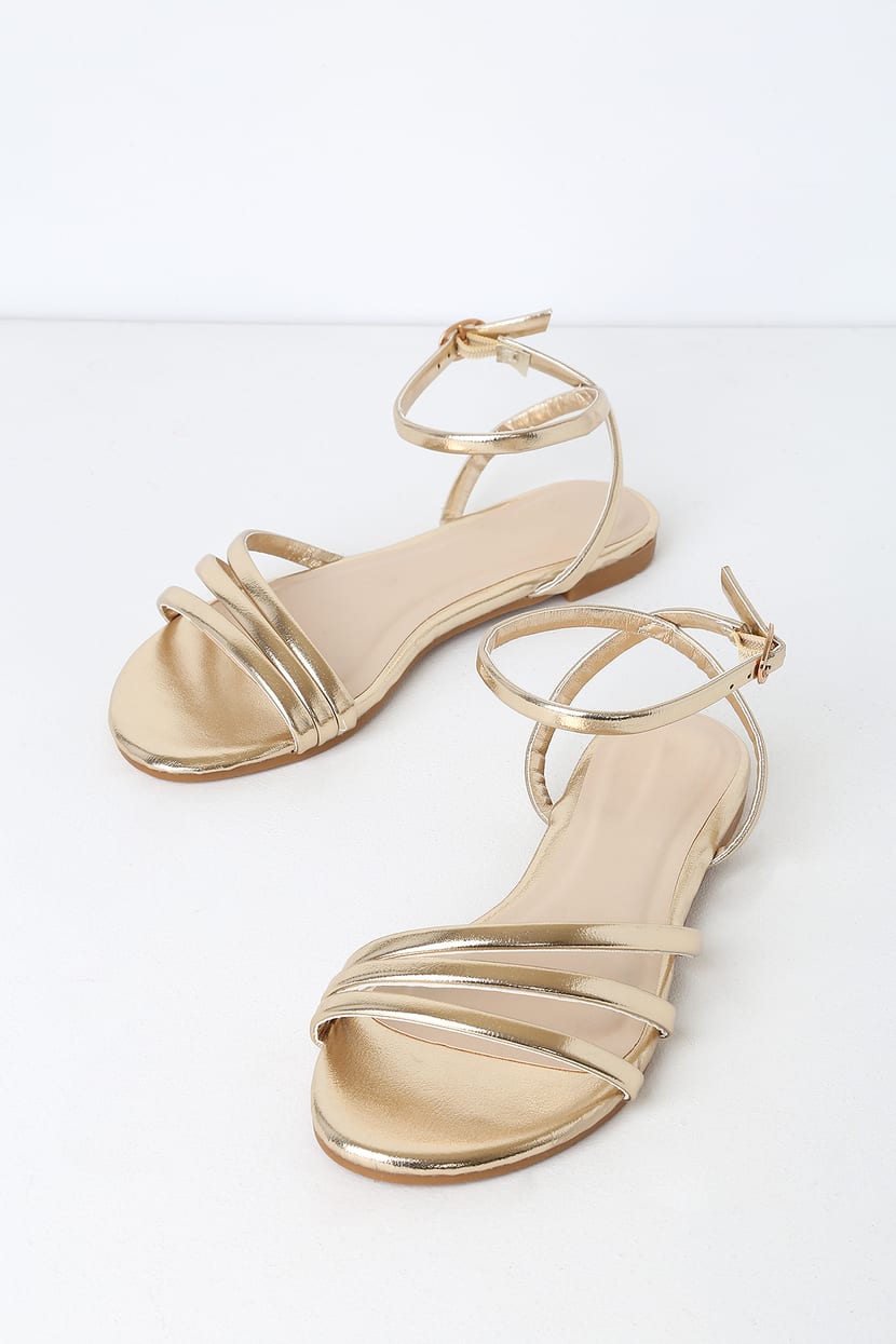 Cute Gold Sandals - Strappy Sandals - Metallic Flat Sandals - Lulus