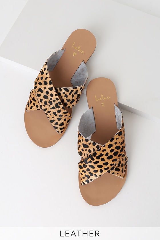 Cute Leopard Print Calf Hair Slides - Leather Sandals - Sandals - Lulus
