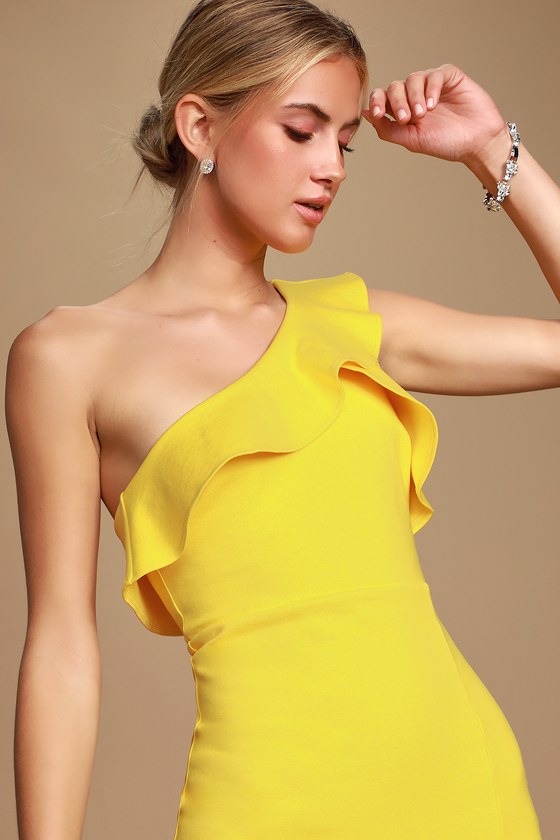 Chic Yellow Dress - One-Shoulder Dress - Bodycon Dress - Lulus