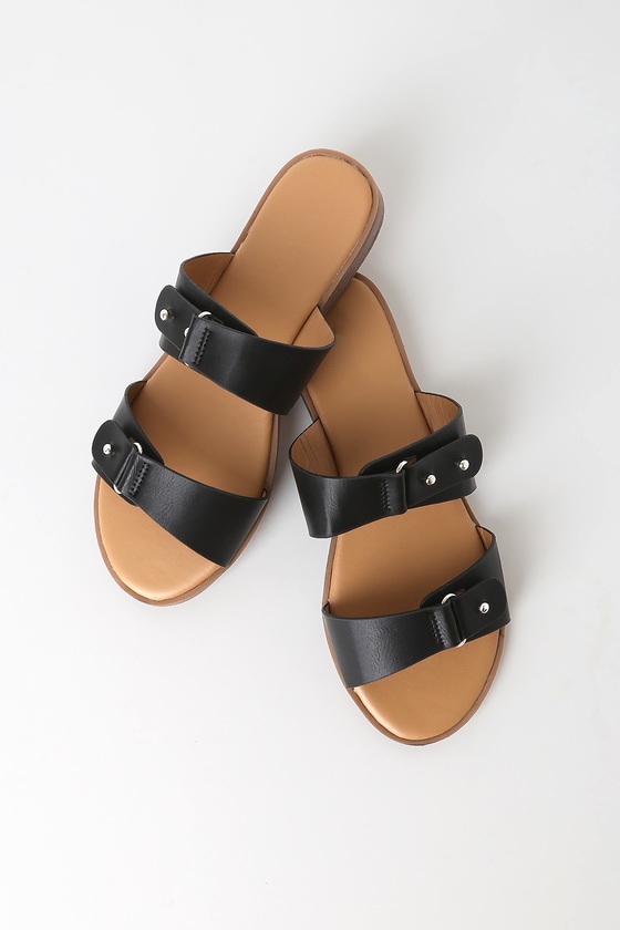 Cute Black Sandals - Buckled Sandals - Buckled Slide Sandals - Lulus