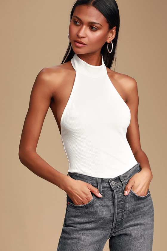 Cute White Top - Mock Neck Top - Halter Top - Ribbed Knit Top - Lulus