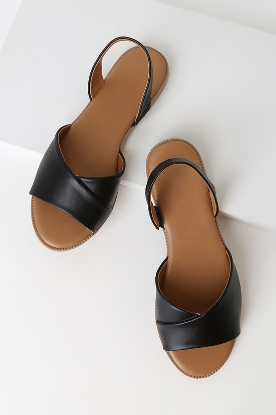 Cute Black Sandals - Slingback Sandals - Flat Sandals - Lulus