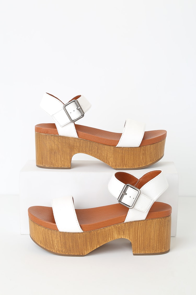 Cute White Heels - Wooden Platform Heels - High Heeled Sandals - Lulus