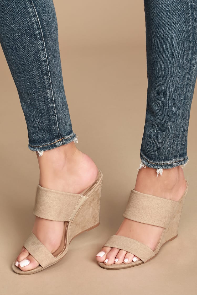Chic Natural Sandals - Vegan Suede Sandals - Wedge Sandals - Lulus