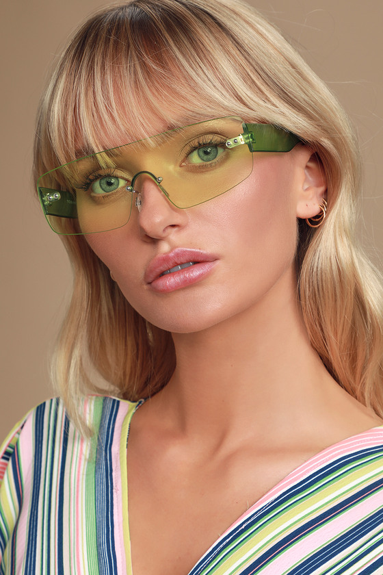 Cool Lime Green Sunglasses Shield Sunglasses Lucite Sunnies Lulus 