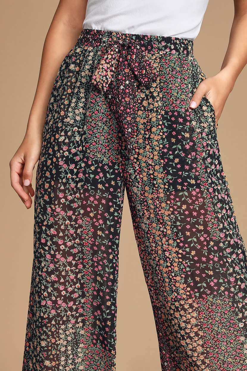 Cute Floral Print Pants - Wide-Leg Pants - Black Floral Pants - Lulus