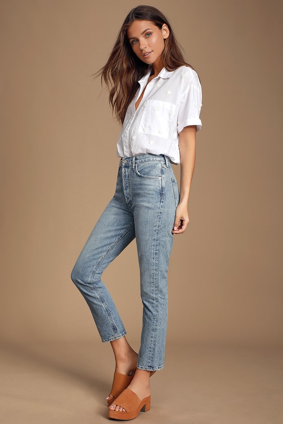 cropped light wash jeans
