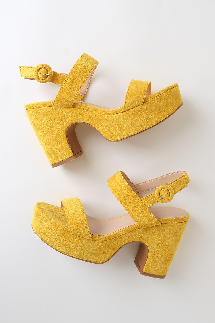 Chunky Yellow Sandals - Platform Sandals - Suede Sandals - Lulus