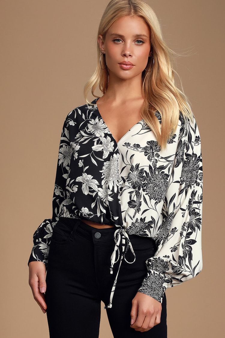 Chic Black and White Top - Dolman Sleeve Blouse - Surplice Top - Lulus