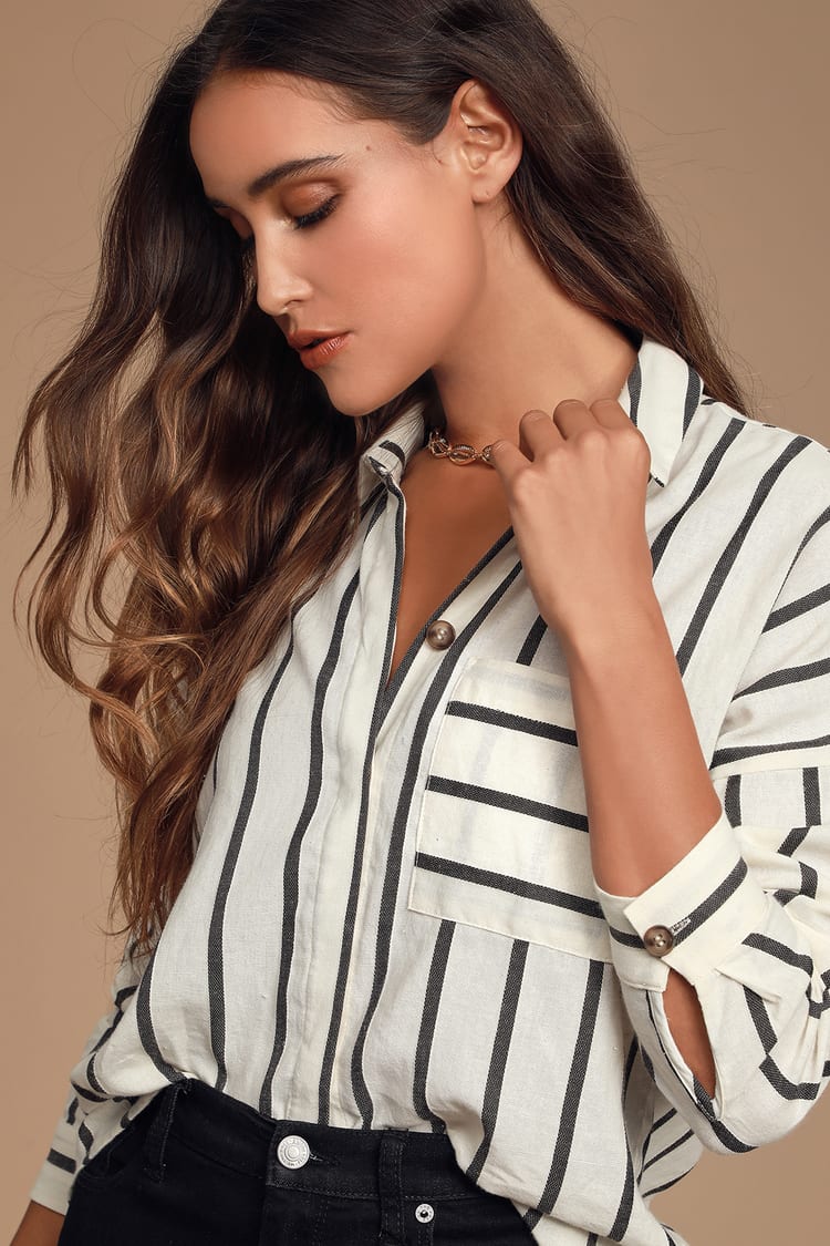 Cute Striped Top - Long Sleeve Top - Collared Button-Up Top - Lulus