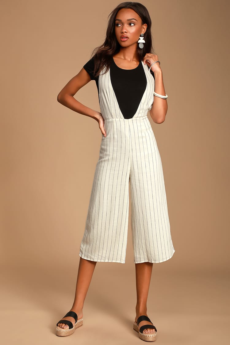 White Stripe Jumpsuit - Culotte Overalls - Overall Jumpsuit - Lulus