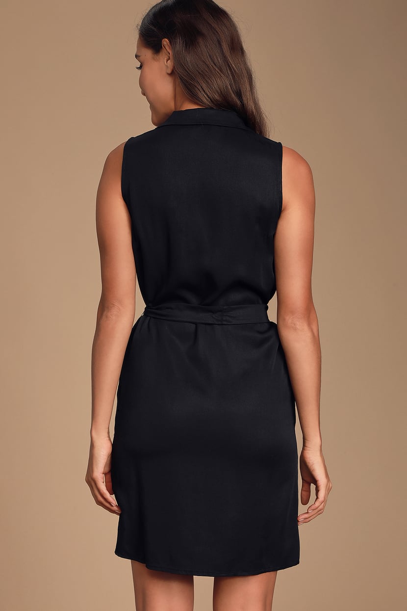 Classic Black Dress - Shirt Dress - Belt Dress - Button-Up Dress - Lulus