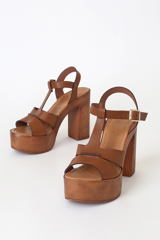 Cute Brown Heels - Wood-Look Platform Heels - Platform Sandals - Lulus